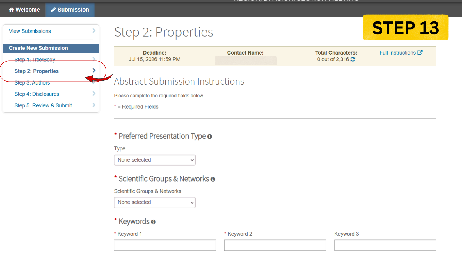Step 2 Properties Form